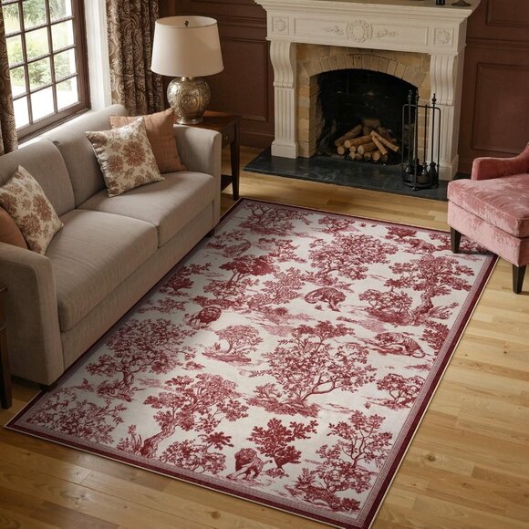 Other - 5x7 Area Rugs Red Delft Rug for Living Room, Washable Rug for Bedroom Dining Roo